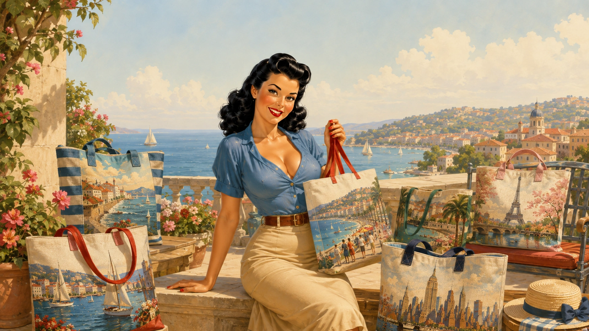 Caroline's World retro travel tote bag collection