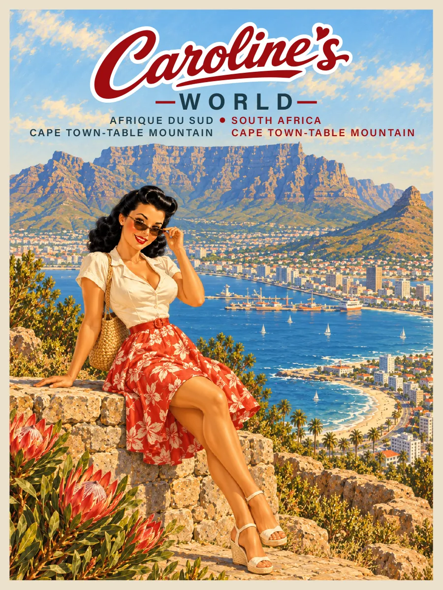 Caroline's World retro travel poster — Cape Town — Table Mountain