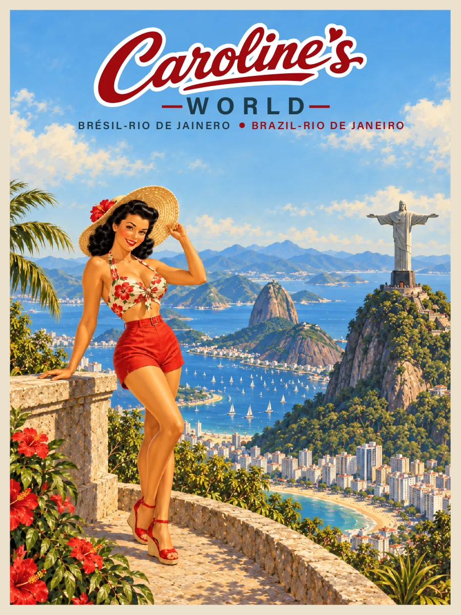 Caroline's World retro travel poster — Rio de Janeiro — Beneath Christ the Redeemer
