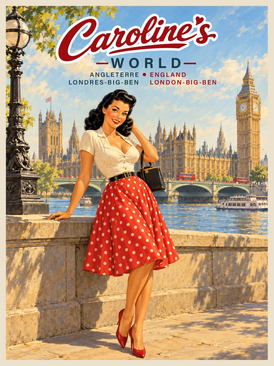 Caroline's World retro travel poster — London — Westminster and Big Ben
