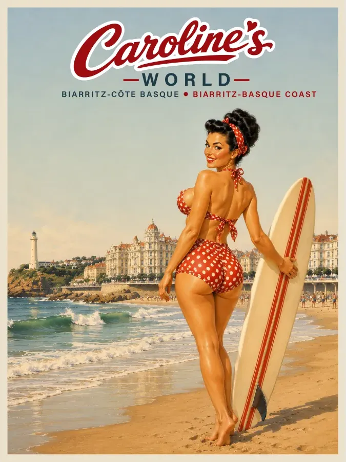 Caroline's World retro travel poster — Biarritz — Elegance on the Atlantic