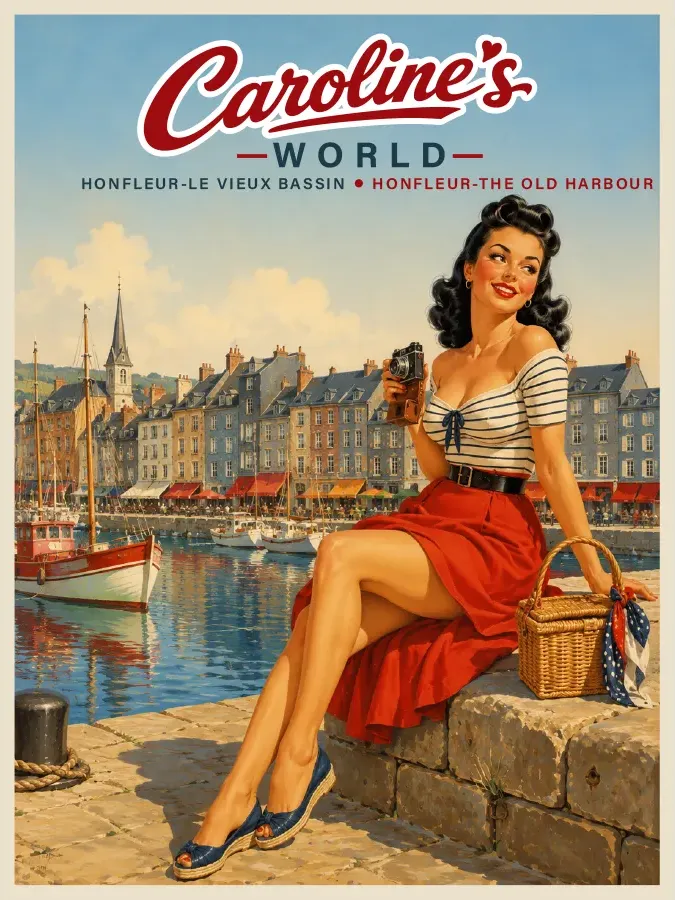 Caroline's World retro travel poster — Honfleur — The Vieux Bassin