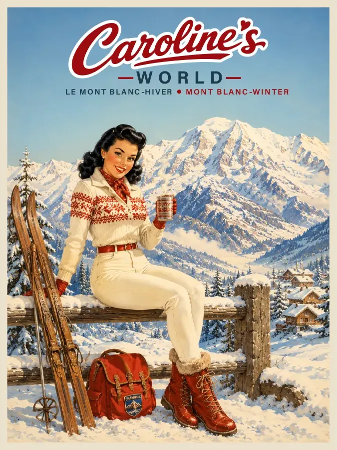 Caroline's World retro travel poster — Mont Blanc — Winter