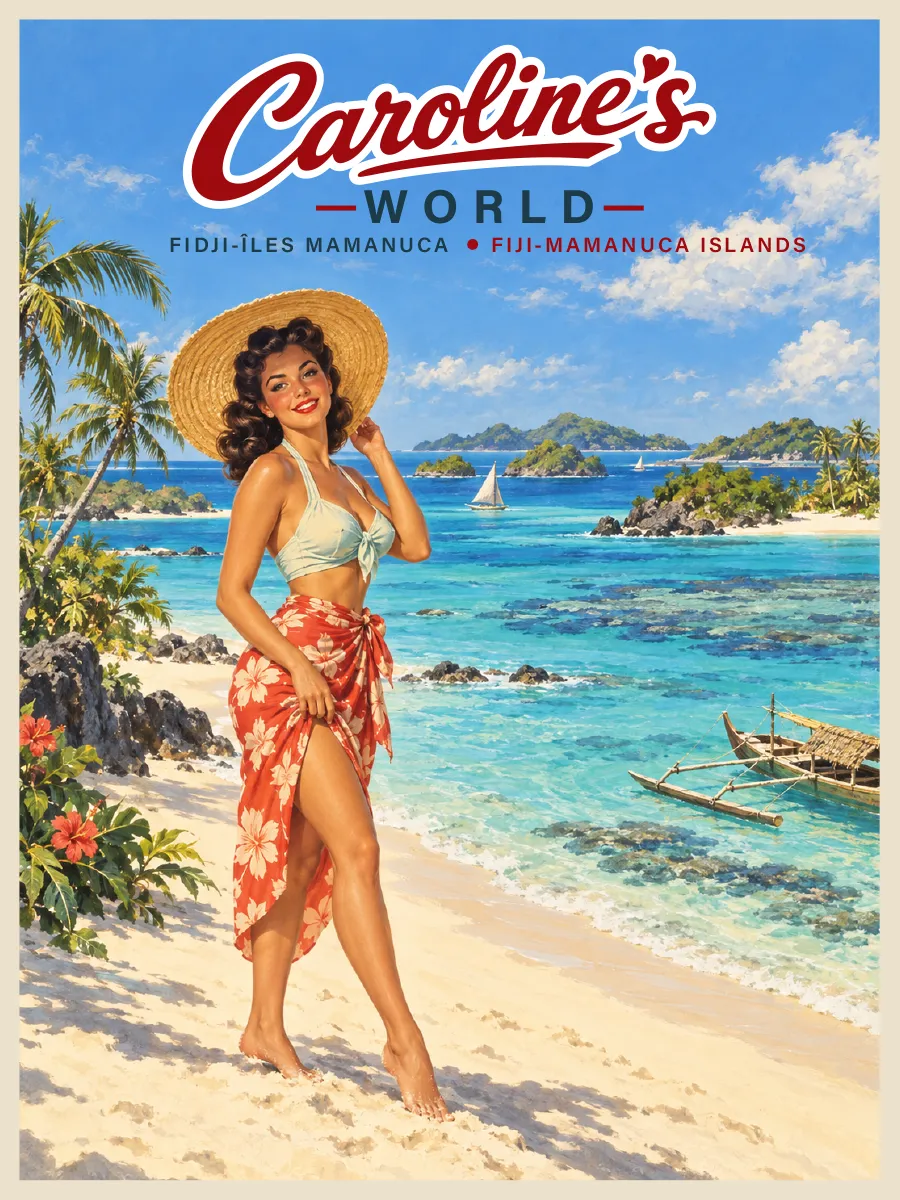 Caroline's World retro travel poster — Mamanuca — Islands resting on the lagoon