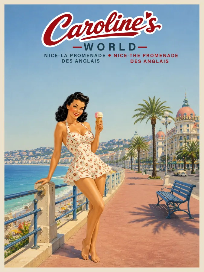 Caroline sur la Promenade des Anglais à Nice