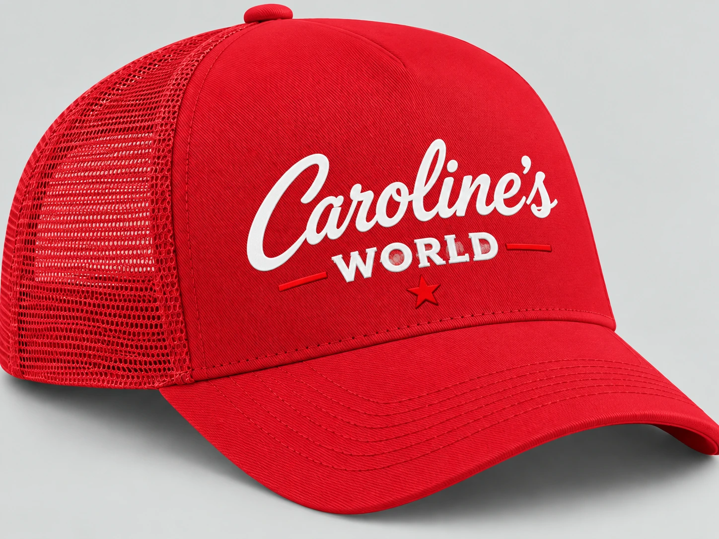 Casquette Caroline’s World Riviera Red rouge avec impression simple centrée sur le panneau frontal