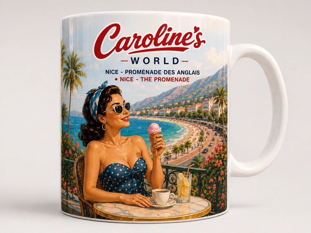 Mug Caroline’s World Riviera Soleil, illustration rétro inspirée de Côte d’Azur