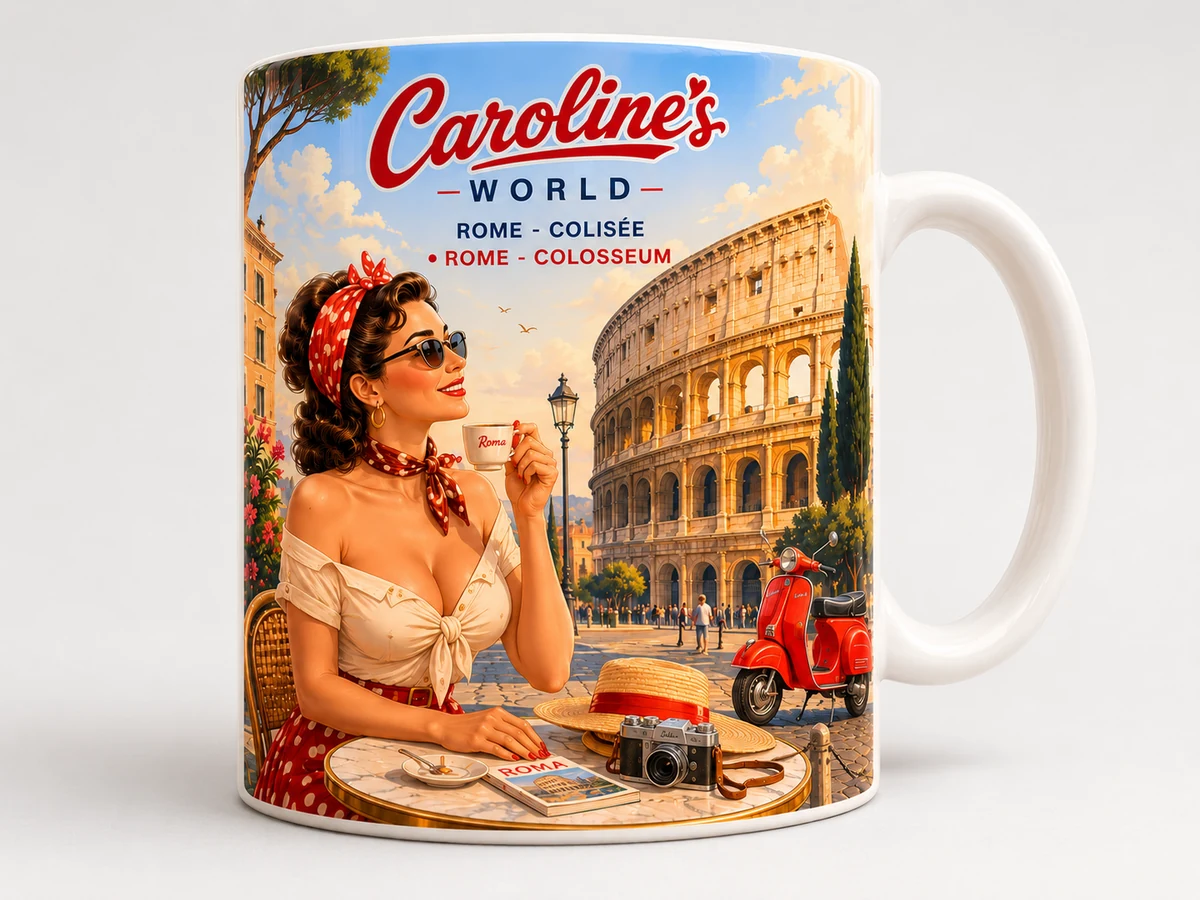 Mug Caroline’s World Roma Dolce Vita, illustration rétro inspirée de Rome