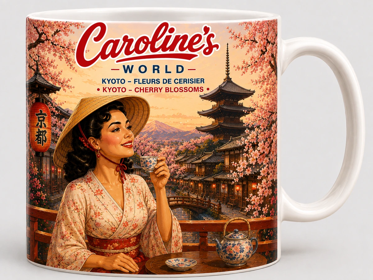 Mug Caroline’s World Tokyo Neon, illustration rétro inspirée de Tokyo