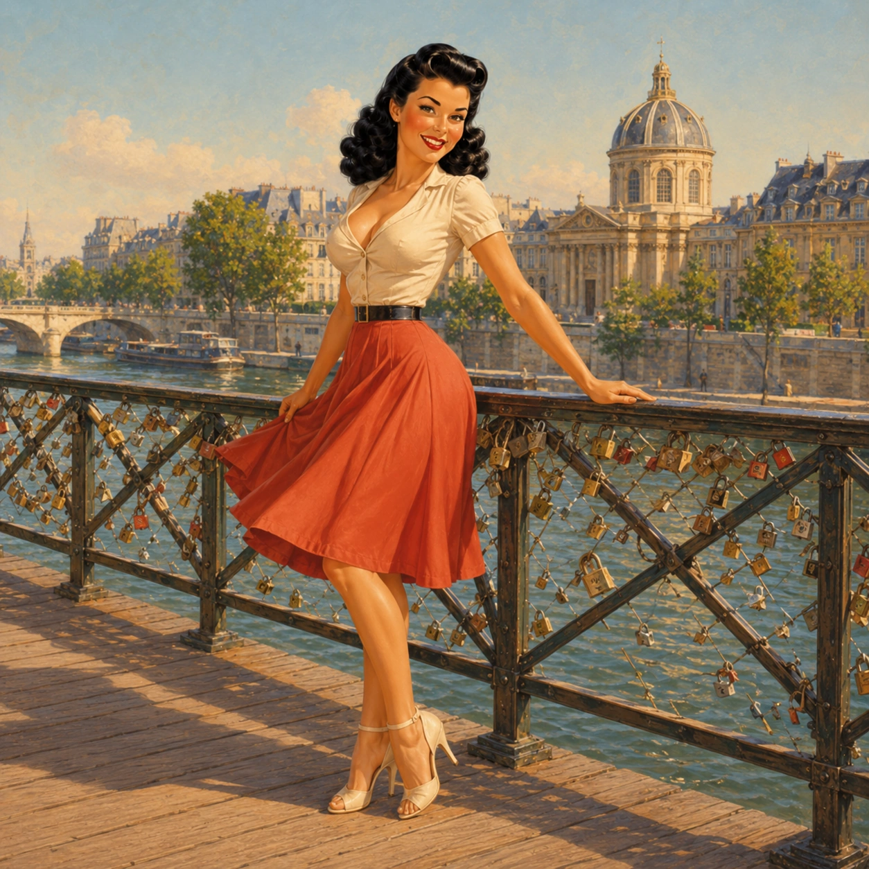 Caroline découvre un détail architectural ancien du Pont Neuf au cœur de Paris