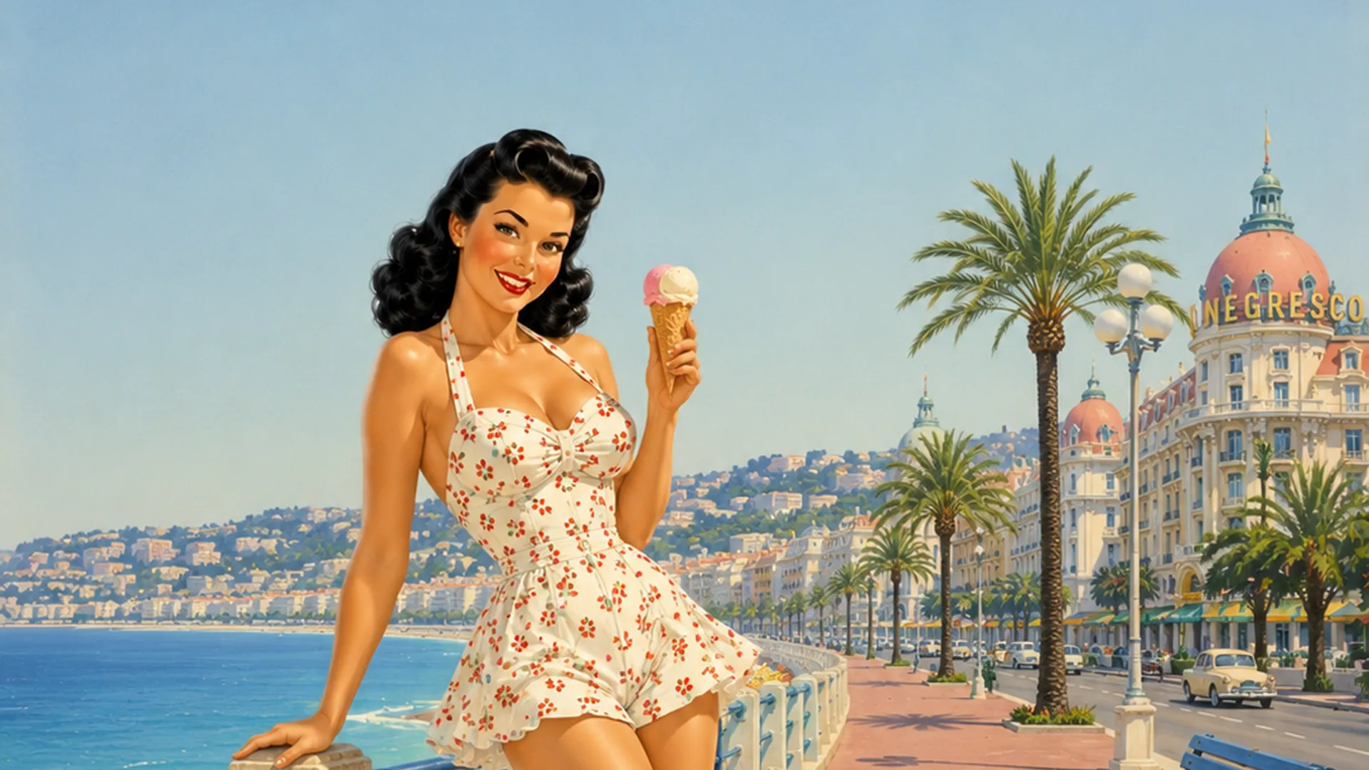 Caroline sur la Promenade des Anglais à Nice